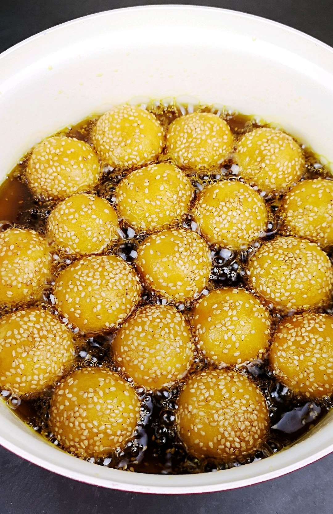 Sweet potato sesame balls Chinese breakfast street food 12