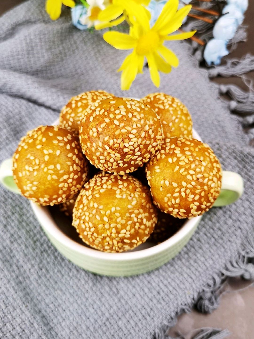Sweet potato sesame balls Chinese breakfast street food 2022