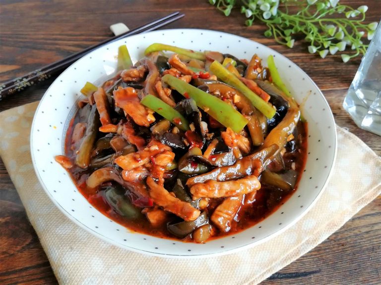 China Food Braised Eggplant Strips with Pork