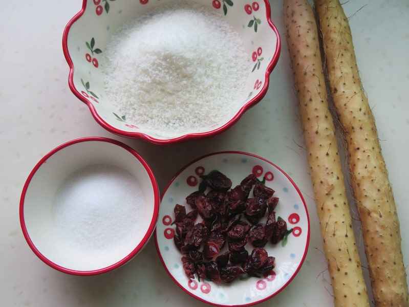 Chinese yam, dried cranberry, sugar, coconut powder