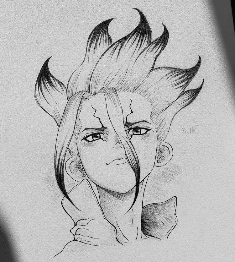Senku Face Drawing 25 Best Anime Character Drawing Ideas